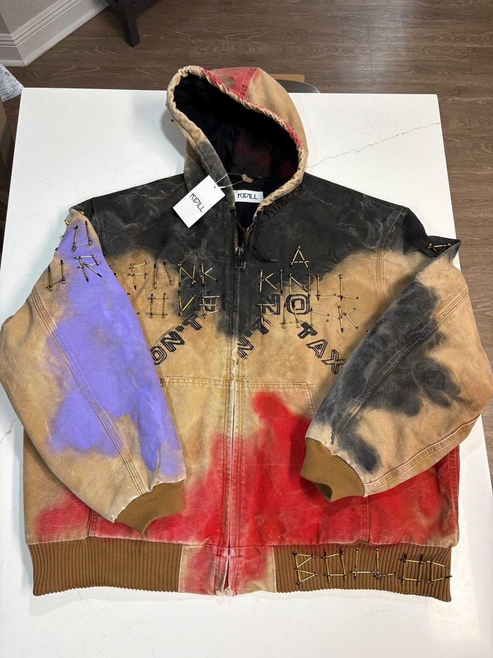 KIDILL x Carhartt Hooded Active Jacket Punk Studded Painted Distressed Japan